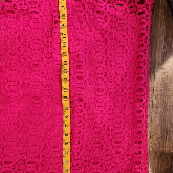 Hot Pink Crochet Lace Bell Sleeve Mini Dress - Picture 7 of 10
